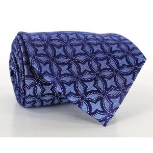 Charvet 100% Silk Neck Tie Blue Geometric Pattern Made in France